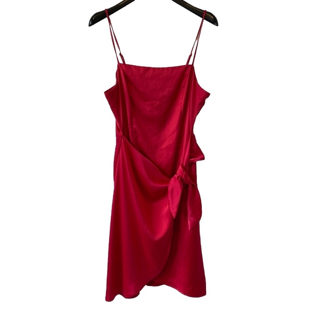 Nine West Dress Women Large Mini Faux Wrap Satin Sleeveless Hot Pink Size Large